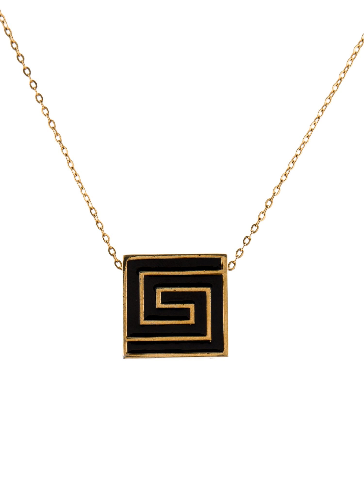 Givenchy Vintage Enamel Square" G" Pendant Chain Necklace