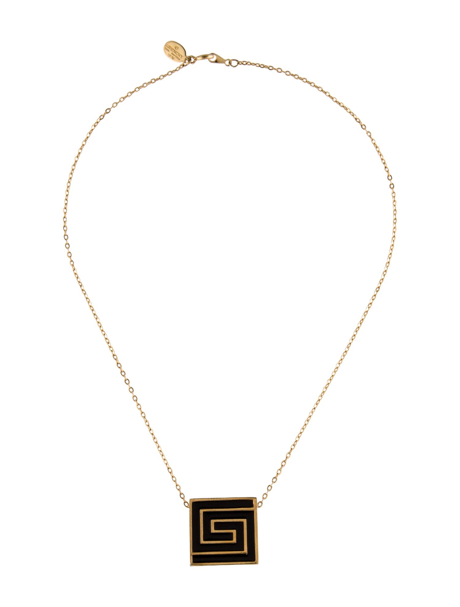Givenchy Vintage Enamel Square" G" Pendant Chain Necklace