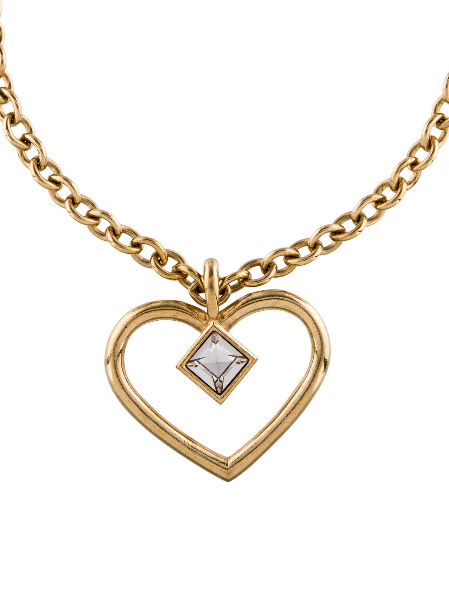 Givenchy Vintage Crystal Heart Pendant Chain Necklace
