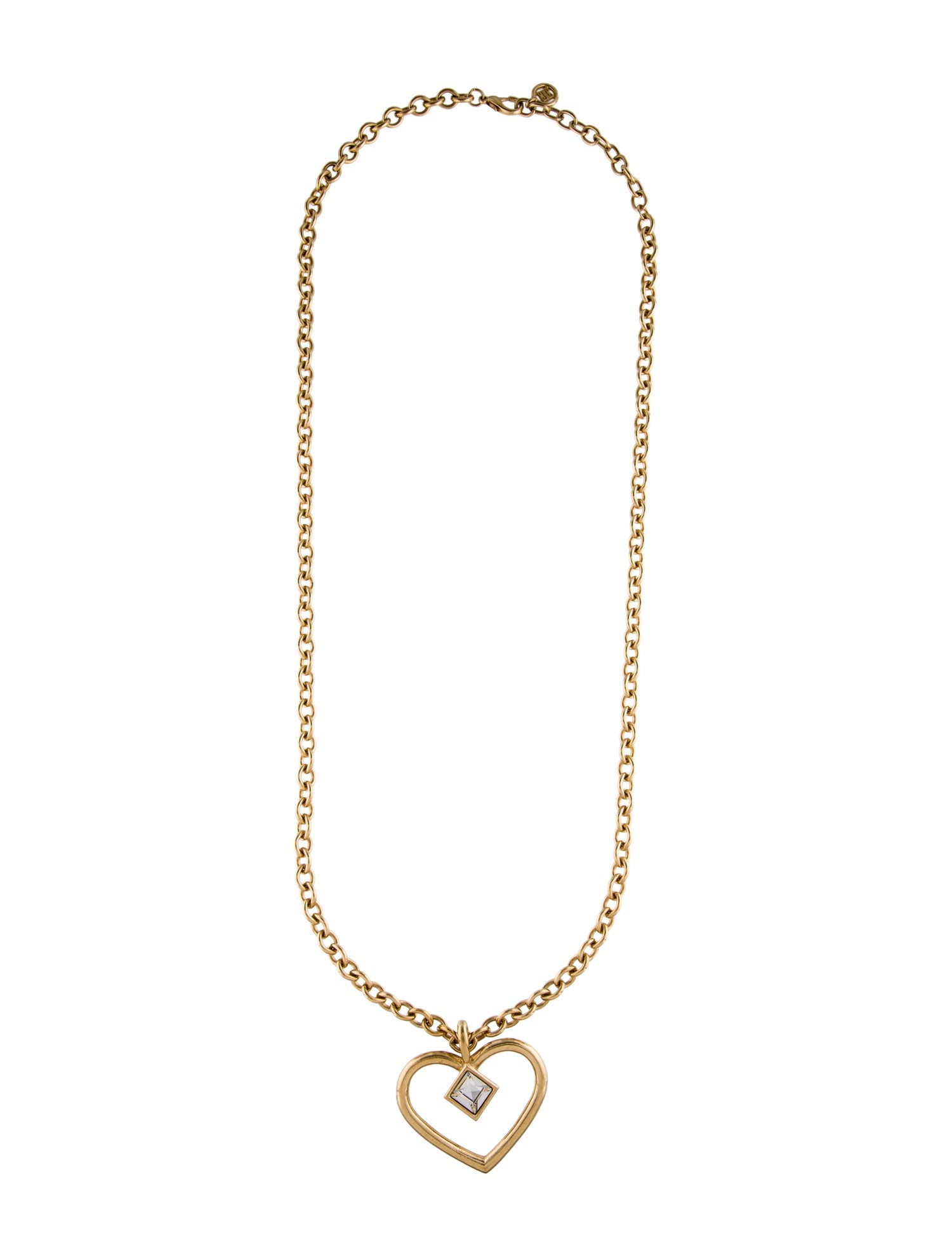 Givenchy Vintage Crystal Heart Pendant Chain Necklace
