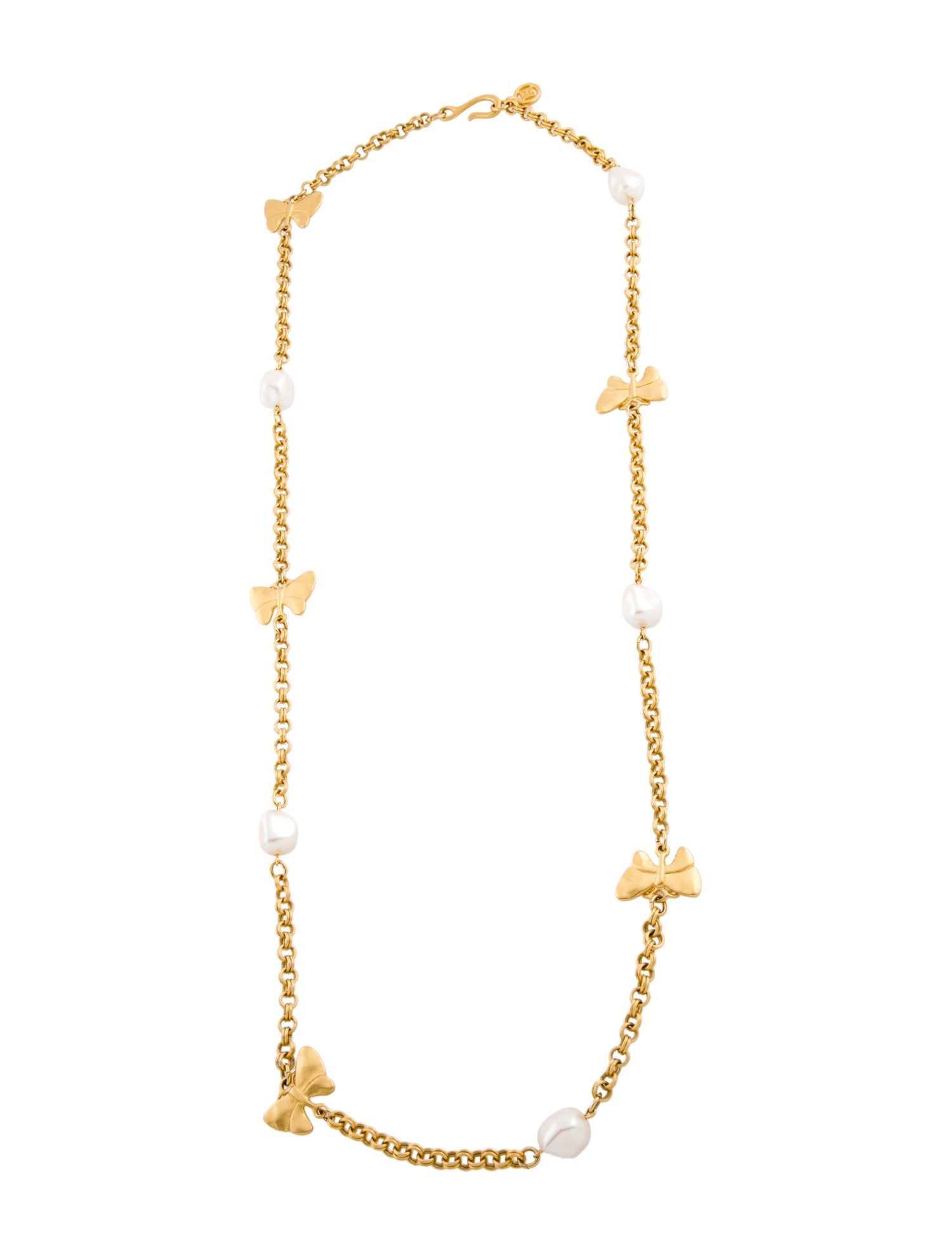 Givenchy Vintage Faux Pearl Butterfly Station Necklace