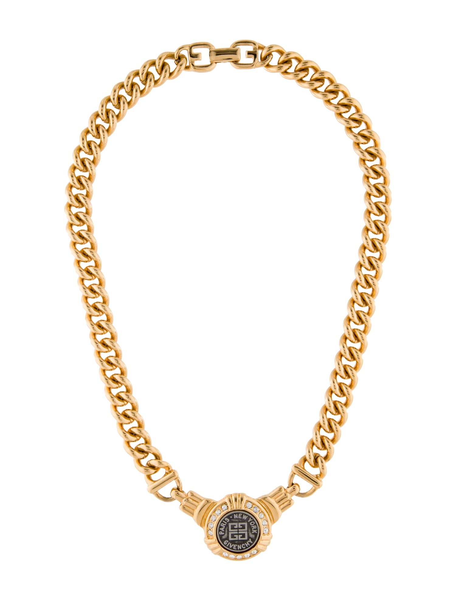 Givenchy Crystal Logo Medallion Collar Necklace