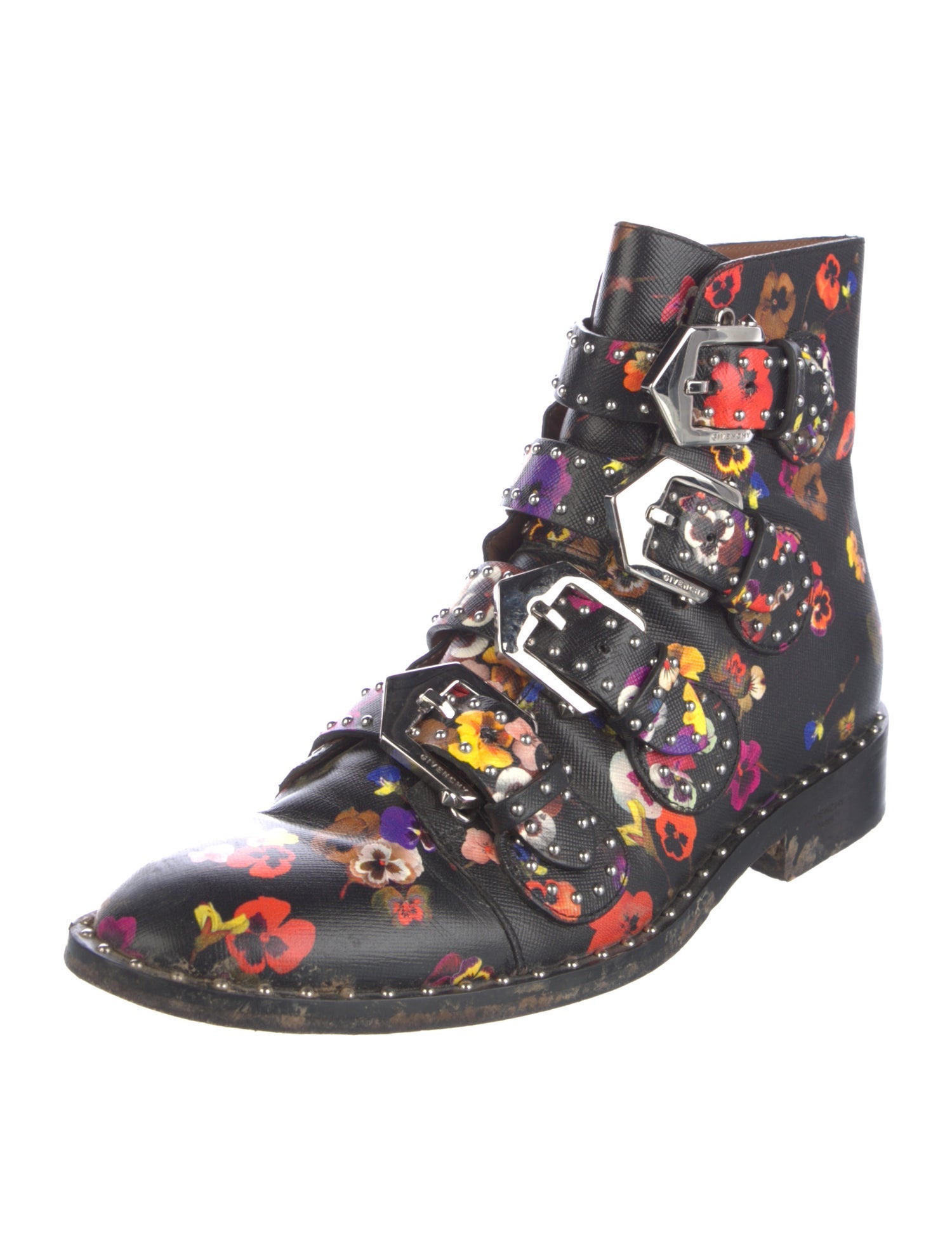 Givenchy Leather Floral Print Combat Boots