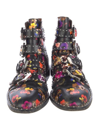 Givenchy Leather Floral Print Combat Boots