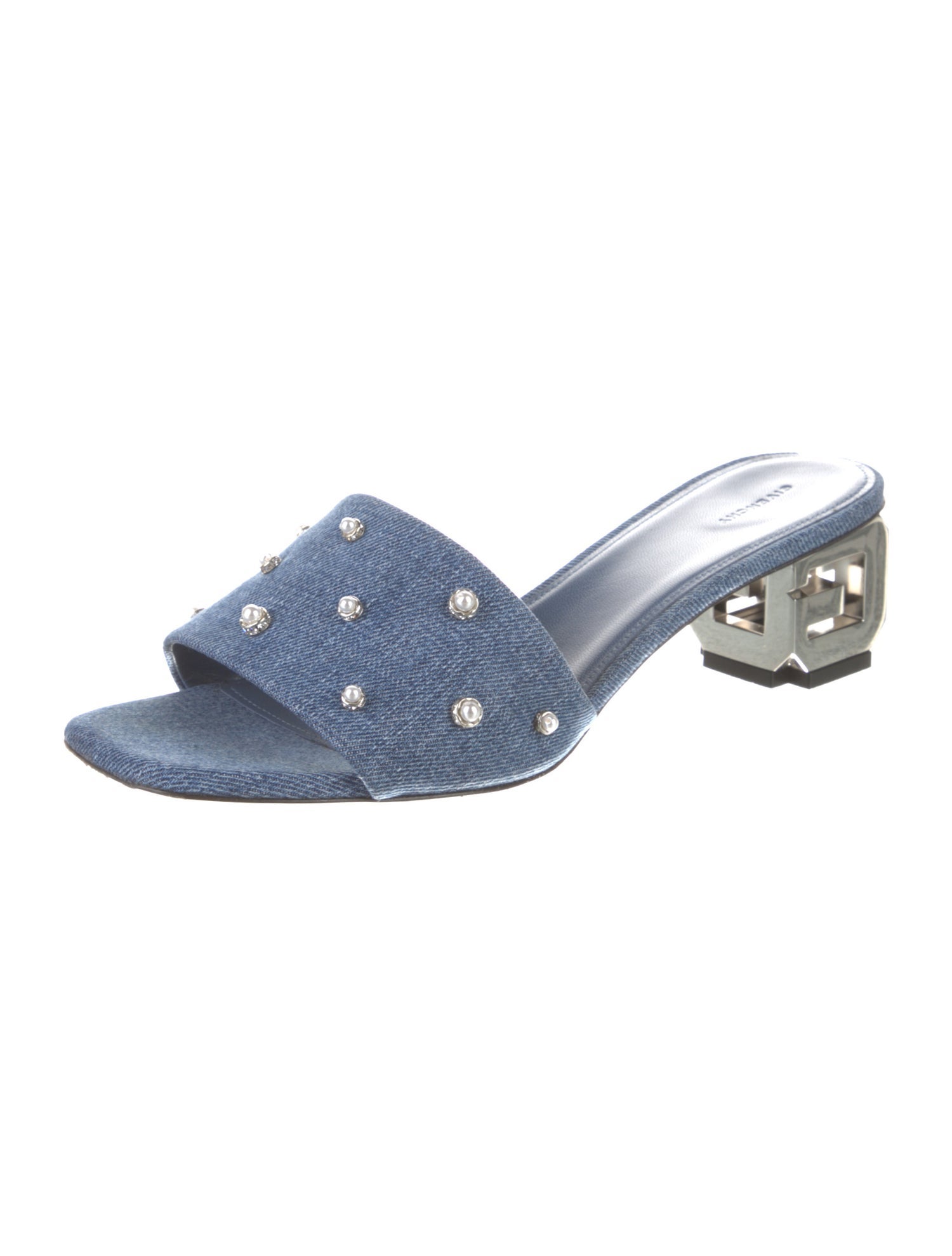 Givenchy Denim Crystal Embellishments Slides