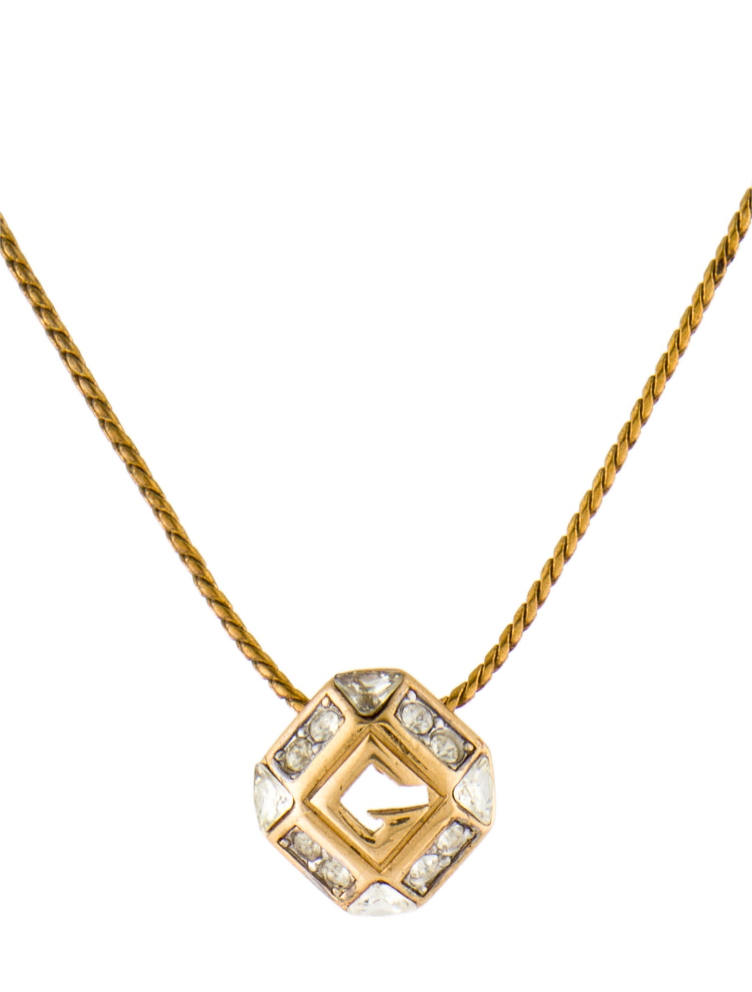 Givenchy Vintage Crystal G Pendant Necklace