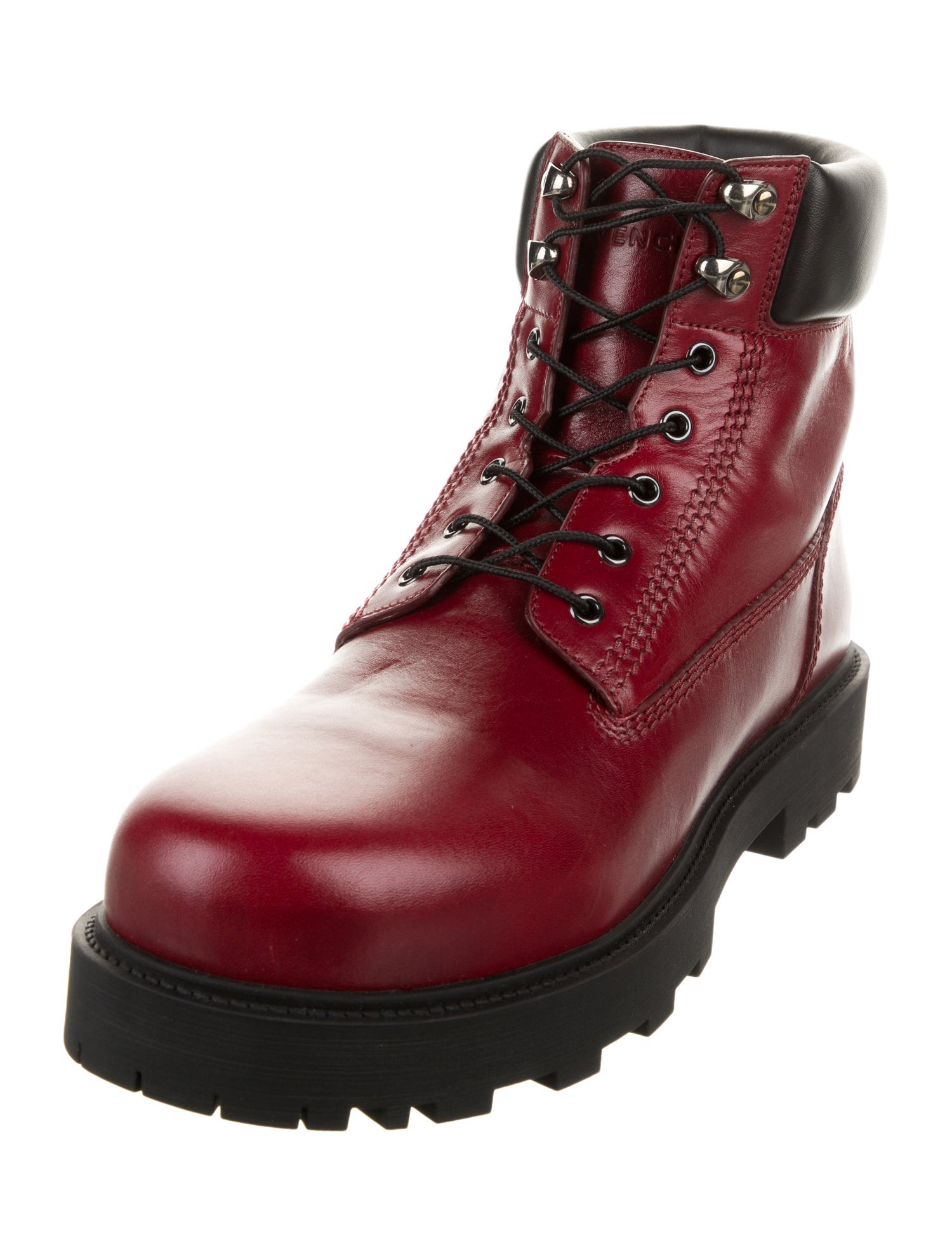 Givenchy Leather Colorblock Pattern Lace-Up Boots