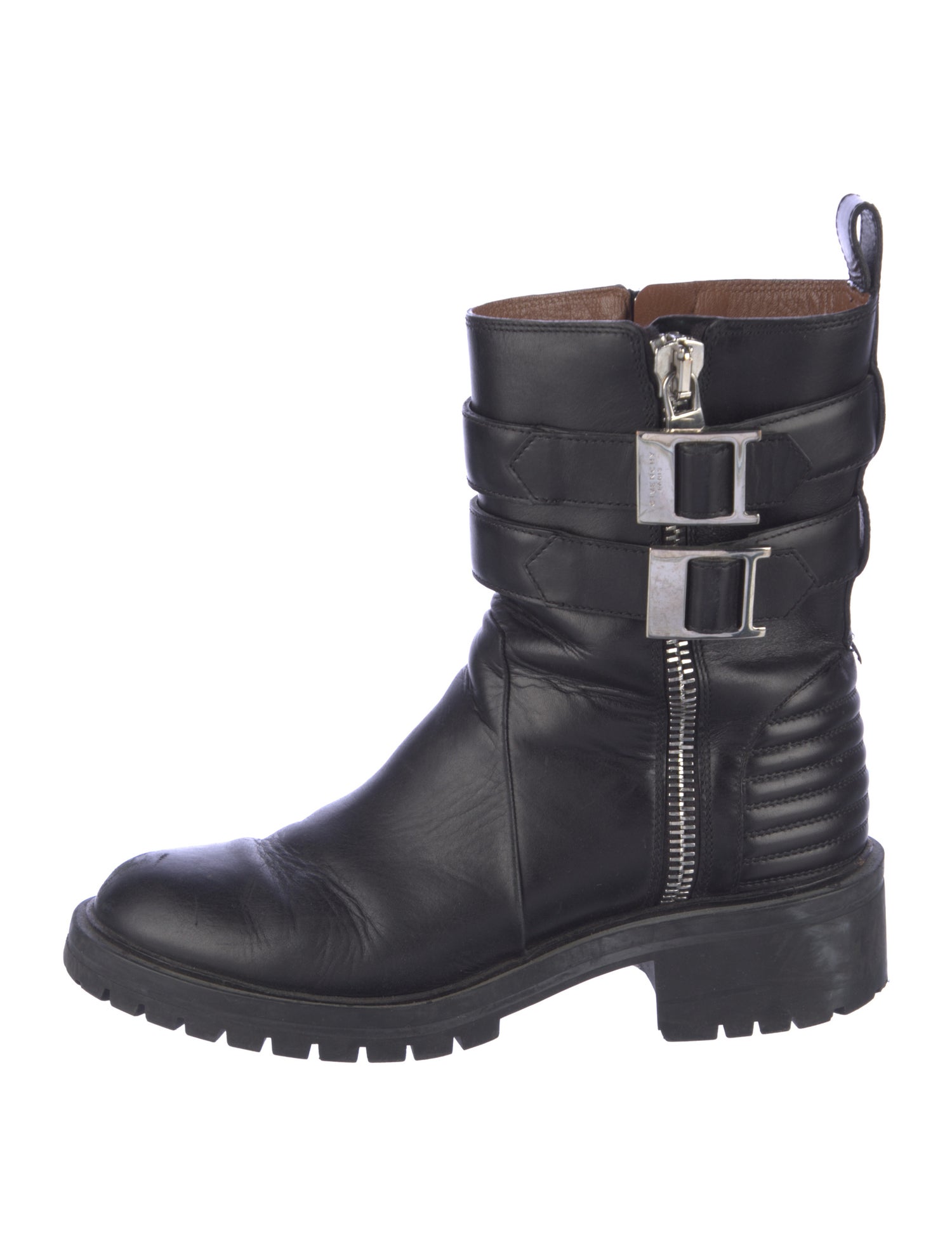 Givenchy Leather Whipstitch Trim Moto Boots
