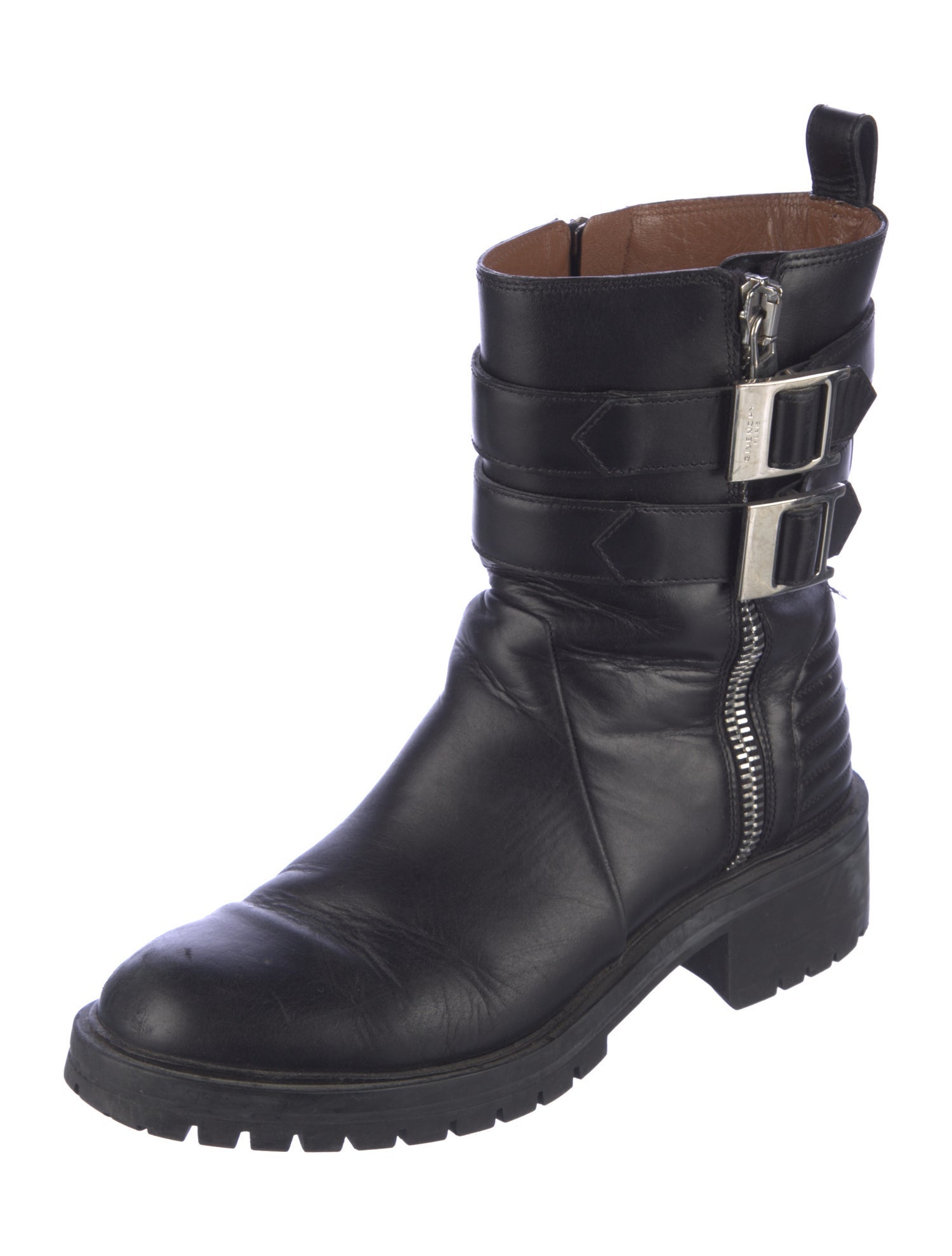 Givenchy Leather Whipstitch Trim Moto Boots