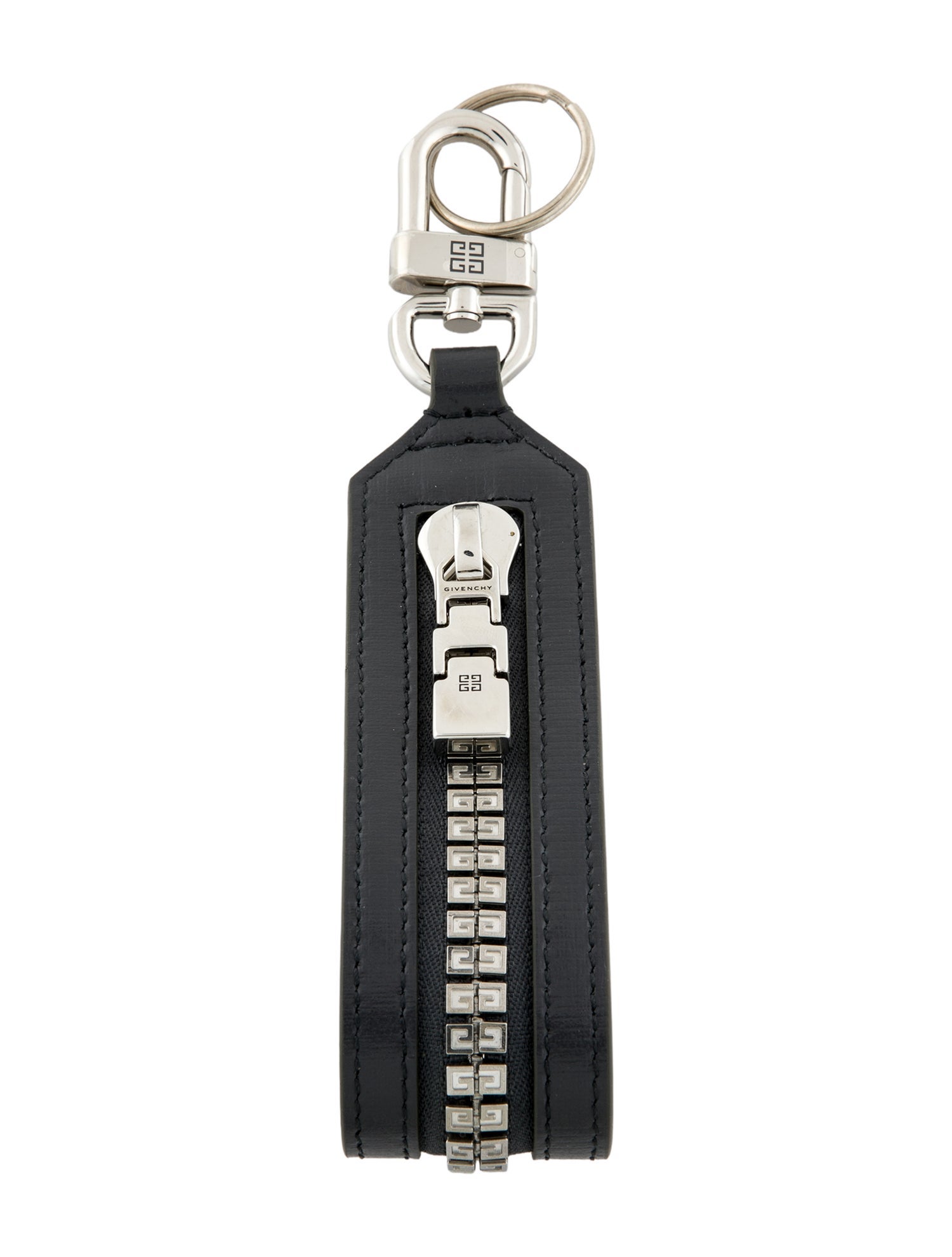 Givenchy zip up metal and leather keychain charm