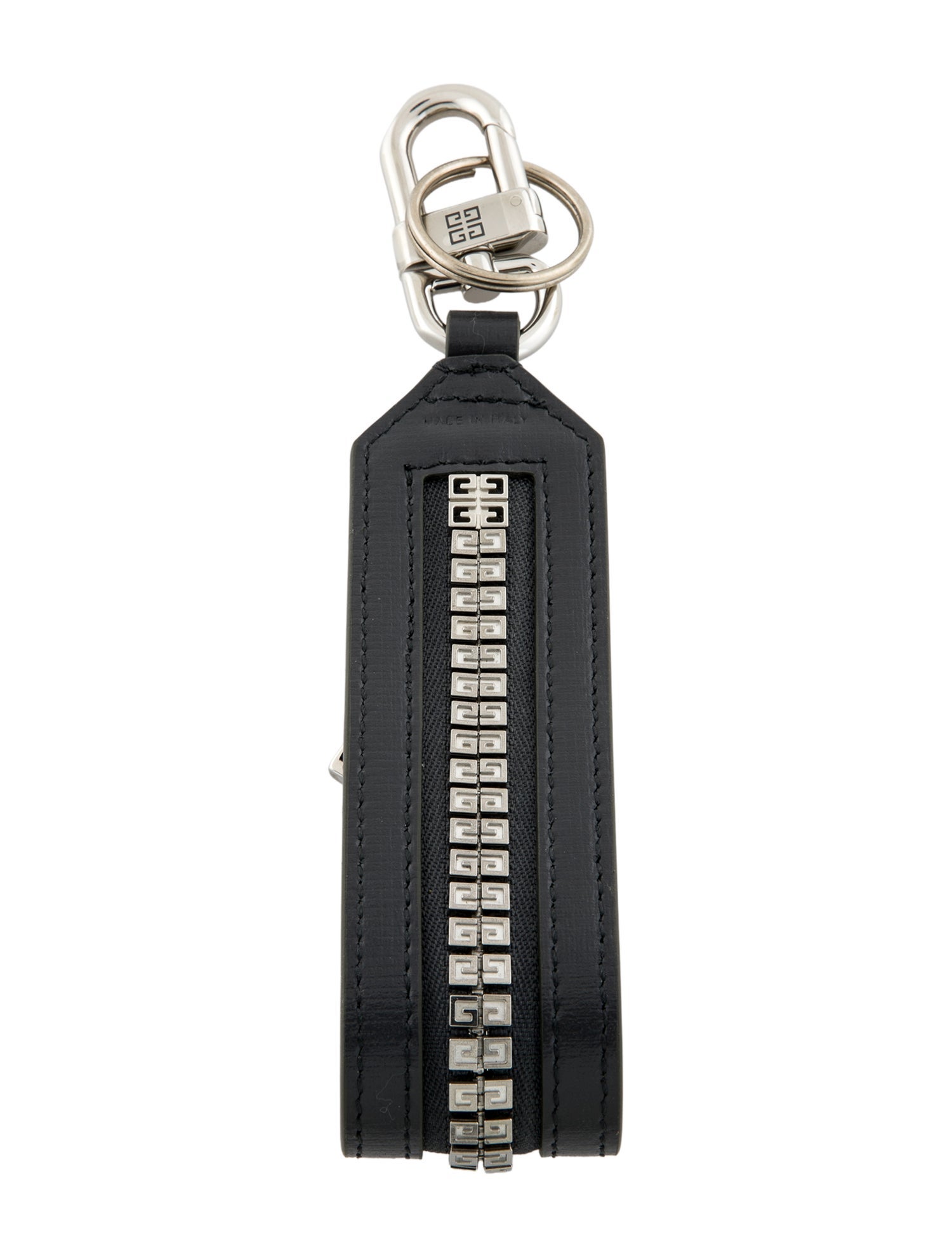 Givenchy zip up metal and leather keychain charm