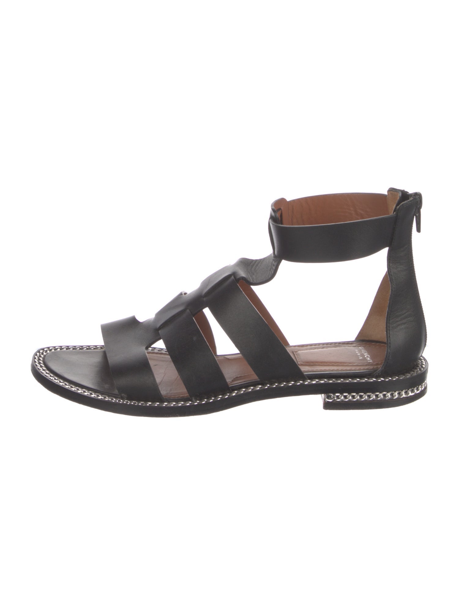 Givenchy Leather Chain-Link Accents Gladiator Sandals