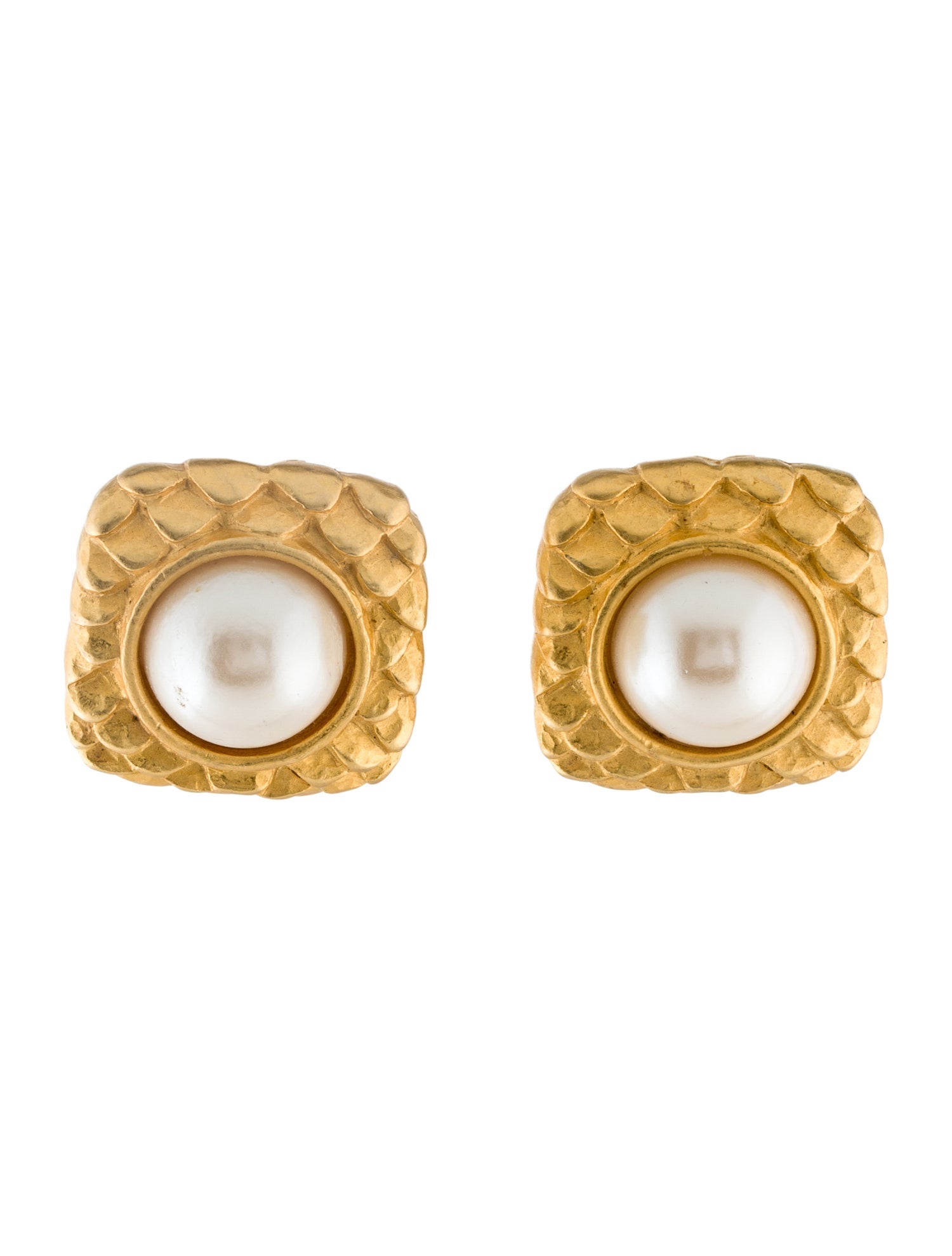 Givenchy Vintage Faux Pearl Square Clip-On Earrings