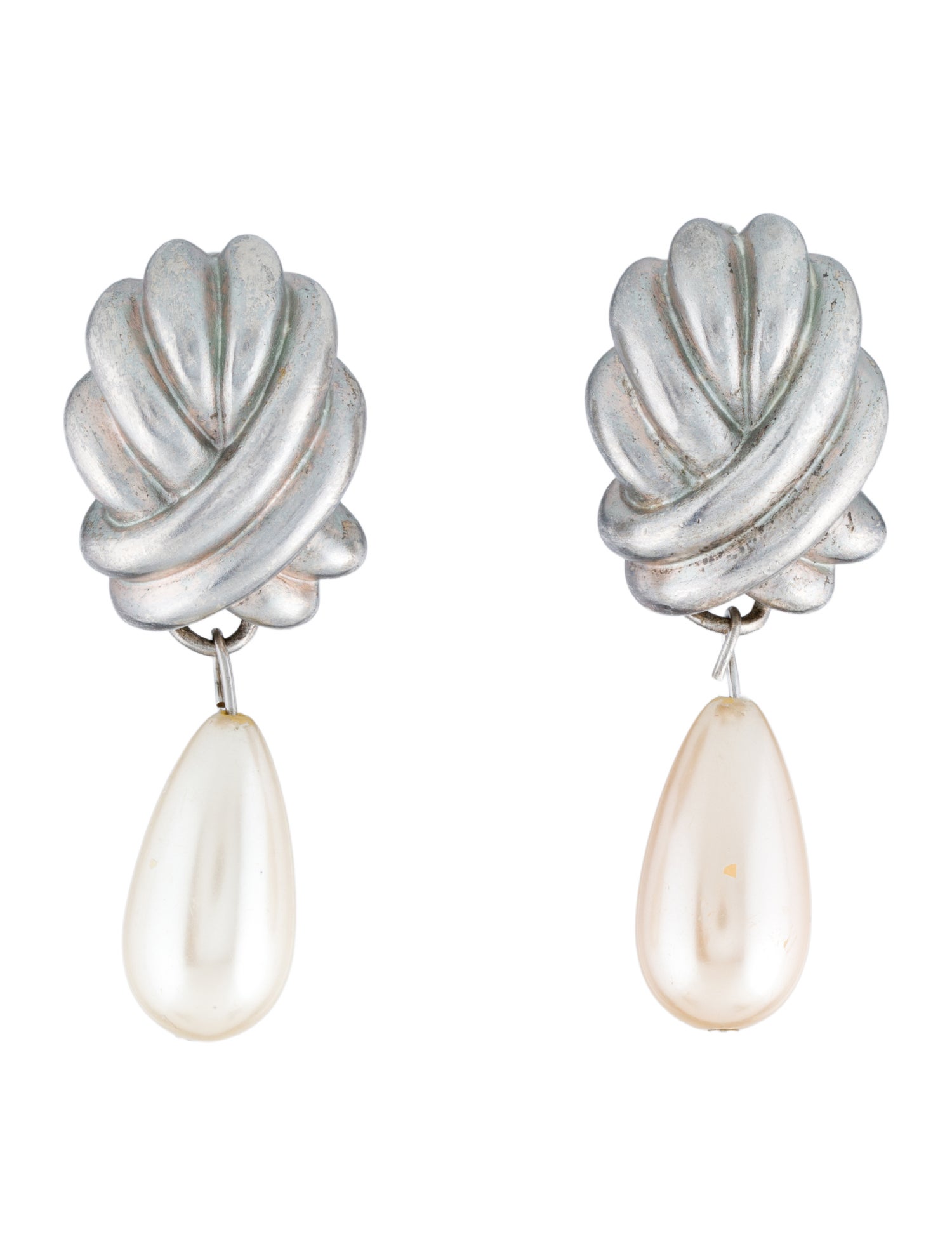 Givenchy Vintage Silver Tone Pearl Drop Earrings