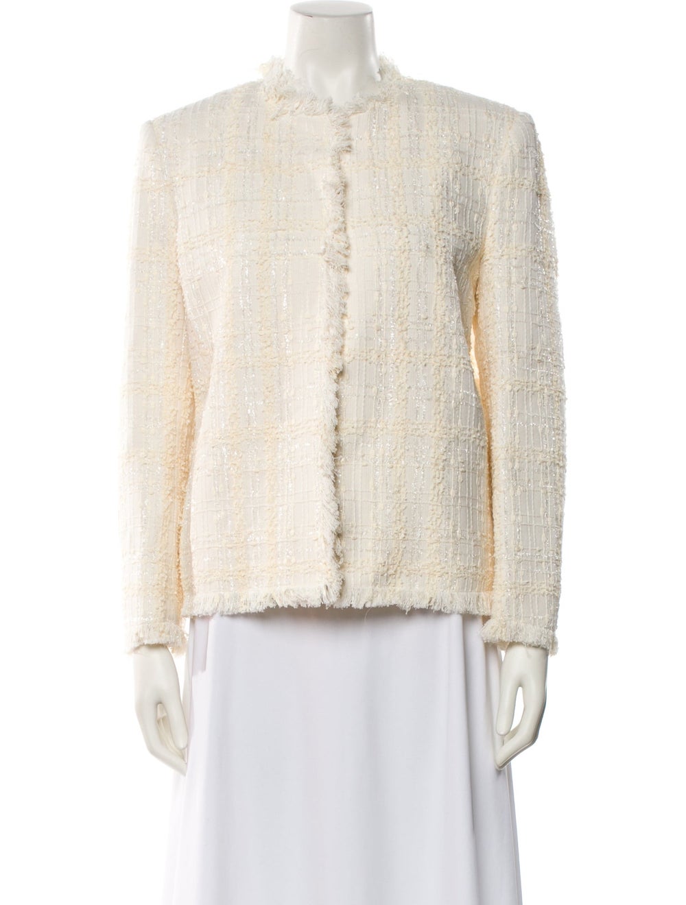 Givenchy Jacket Neutrals Tweed Pattern Fringe & G… - image 1