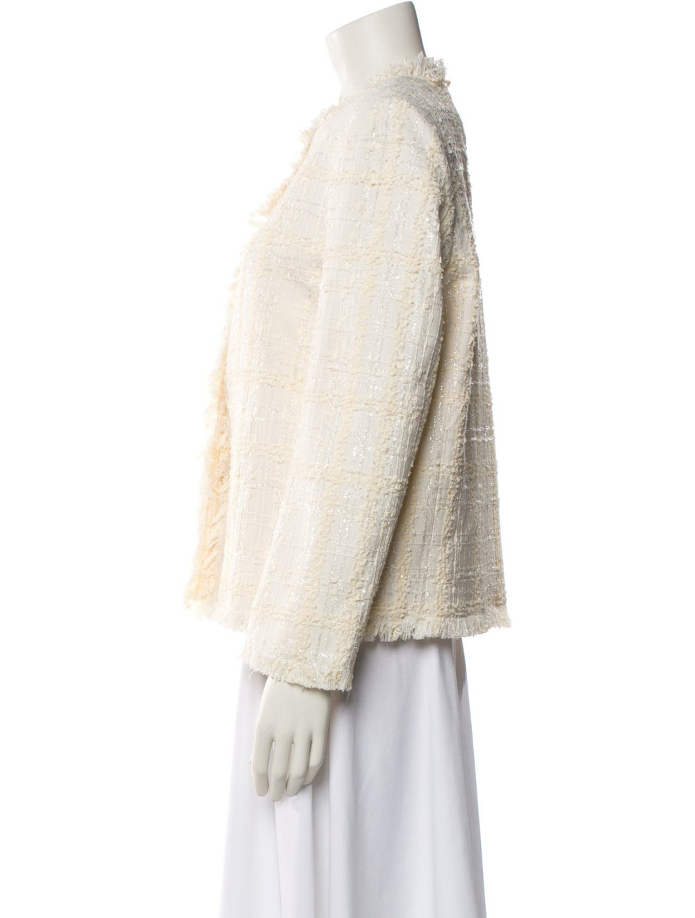 Givenchy Jacket Neutrals Tweed Pattern Fringe & G… - image 2