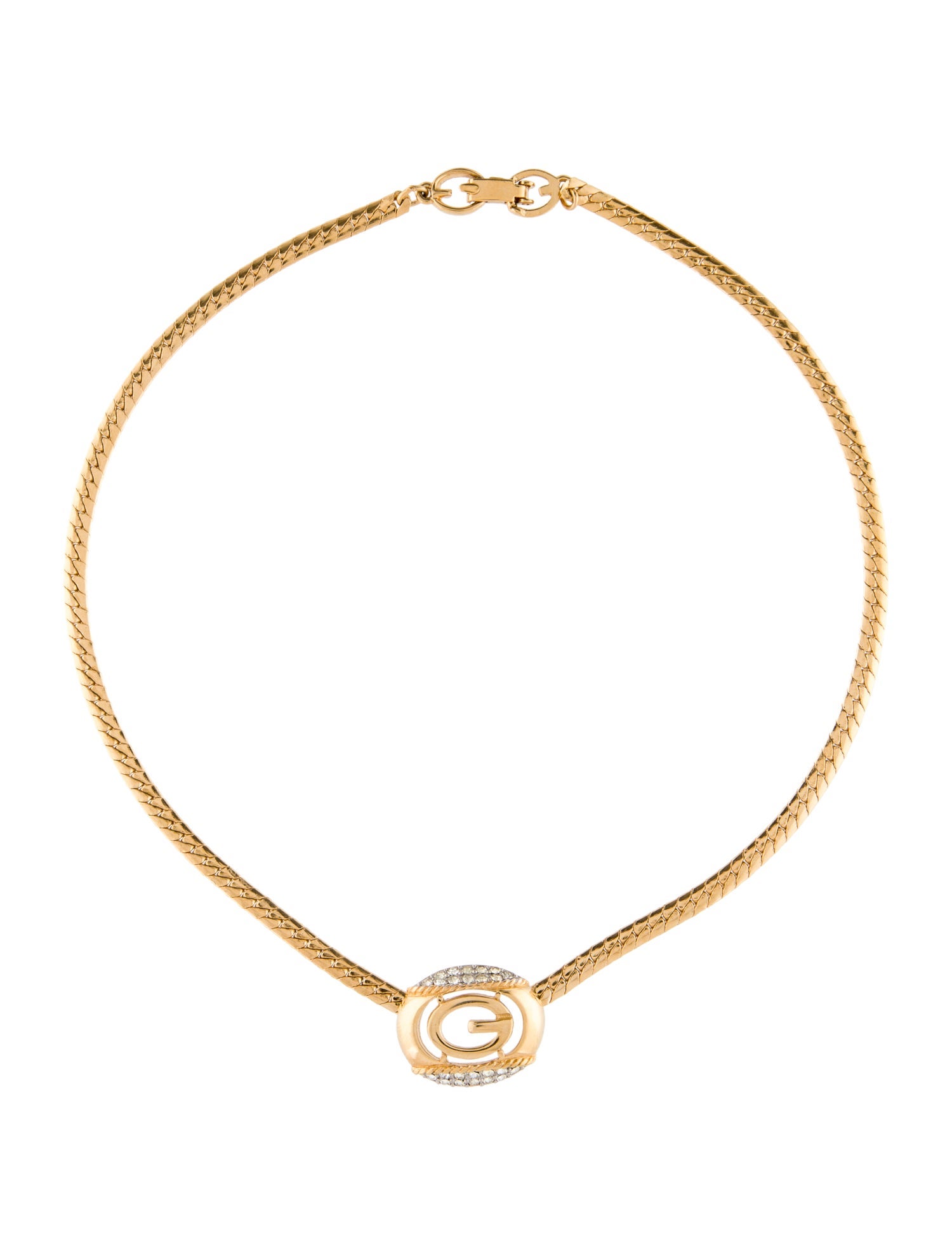 Givenchy Vintage Crystal G Pendant Necklace