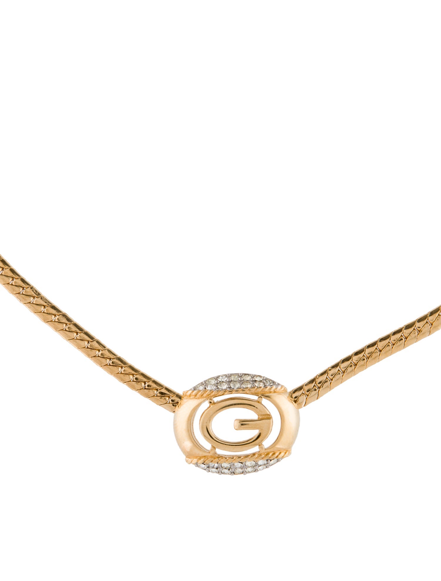 Givenchy Vintage Crystal G Pendant Necklace