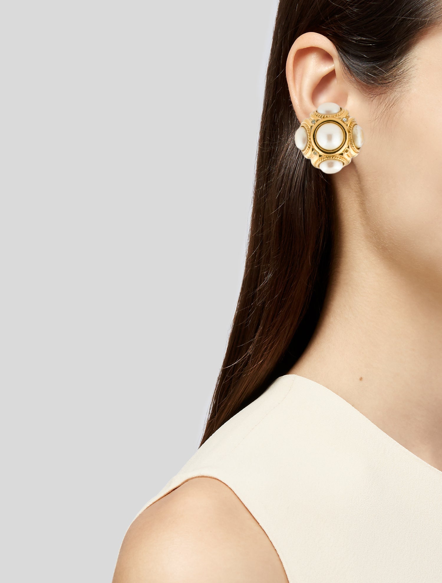 Givenchy Vintage Faux Pearl & Crystal Clip-On Earrings