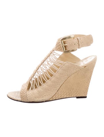 Givenchy Embossed Leather Peep-Toe Wedges