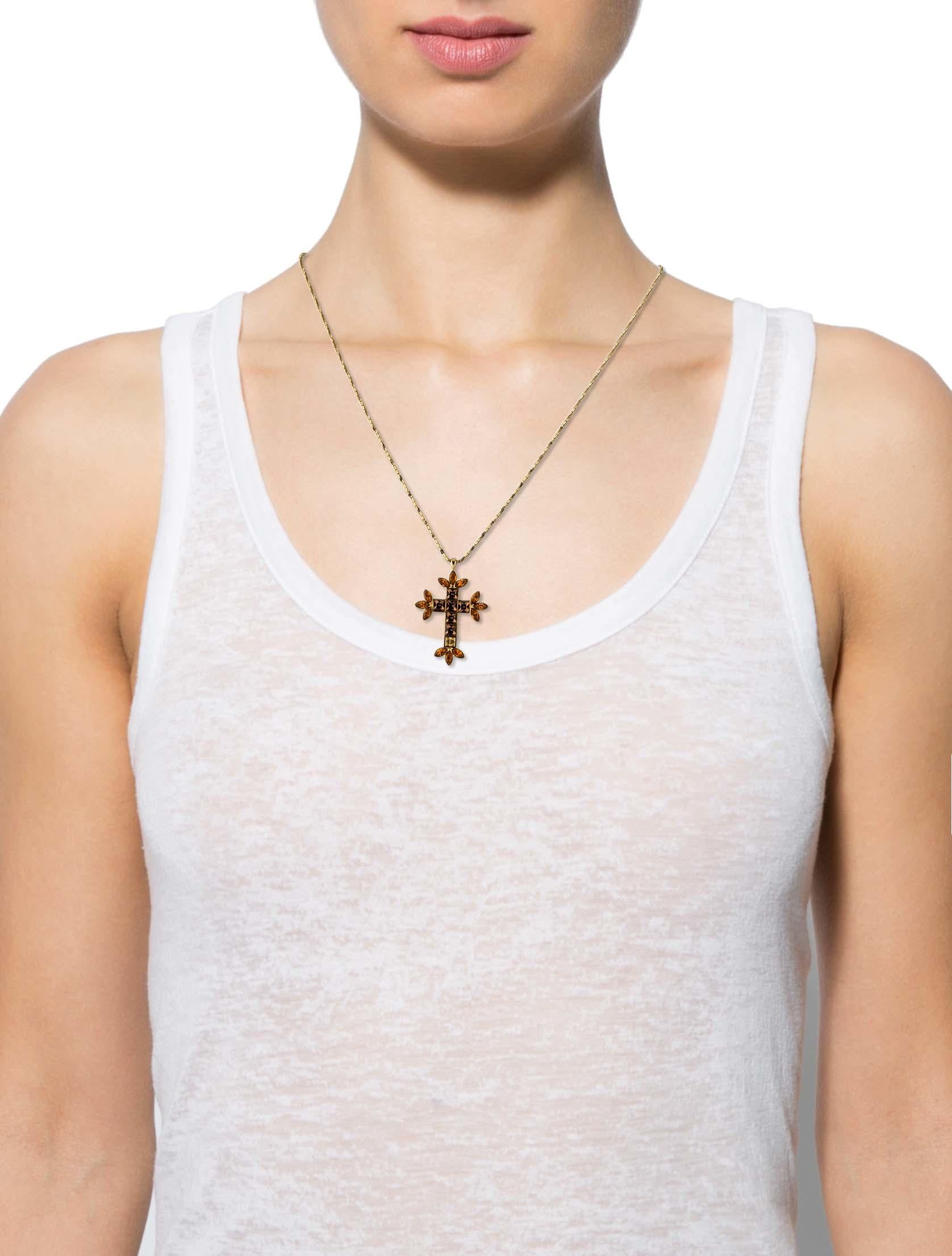 Givenchy Crystal Cross Necklace - Gold 