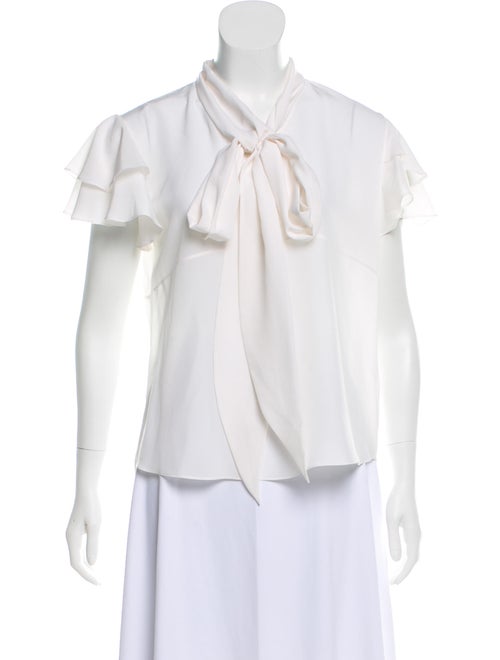 Givenchy Short Sleeve Ruffle Blouse White