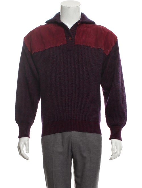 Givenchy Suede-Paneled Rib Knit Sweater blue