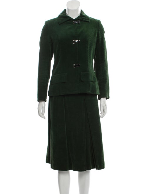 Givenchy Corduroy Knee-Length Skirt Suit Green