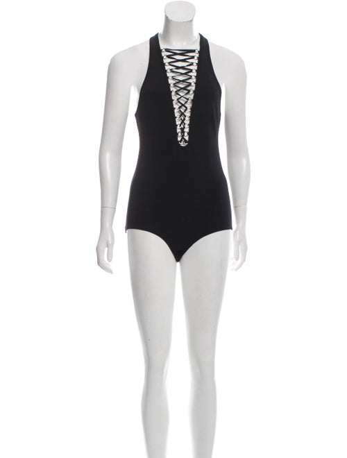 Givenchy Lace-Up Accented Sleeveless Bodysuit Blac