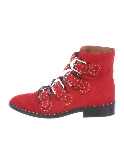 Givenchy Suede Studded Accents Boots Red