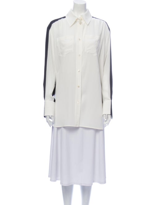 Givenchy Silk Colorblock Pattern Button-Up Top Whi