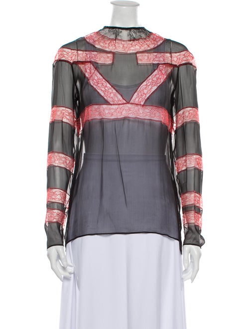 Givenchy Lace Pattern Mock Neck Blouse Black
