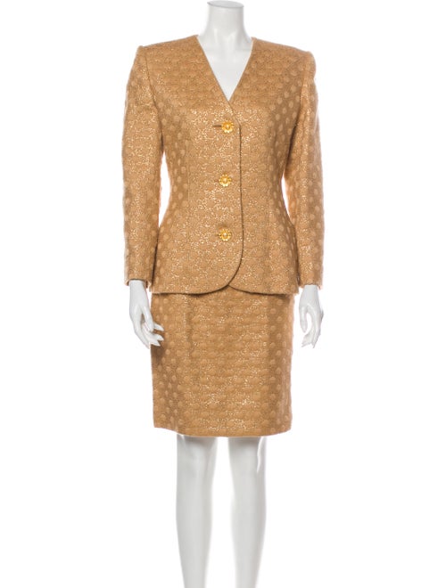 Givenchy Vintage Polka Dot Print Skirt Suit Metall