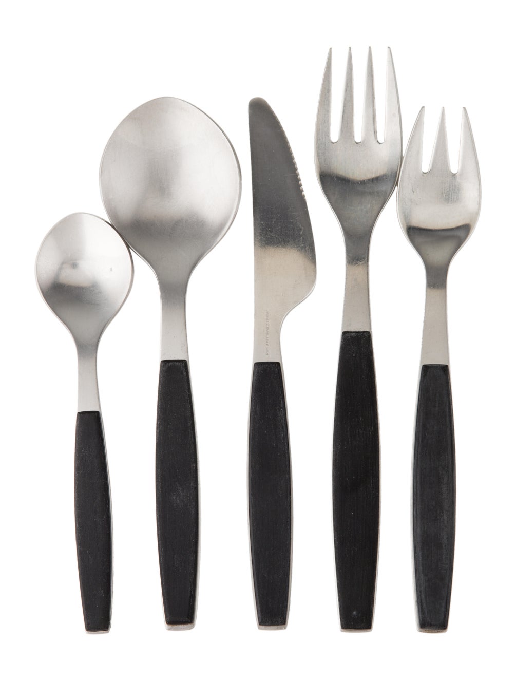 Jensen 1970s Strata Stainless Flatware Set Black Dinnerware