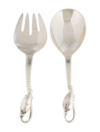 Georg Jensen Sterling Blossom Serving Fork and Spoon Set