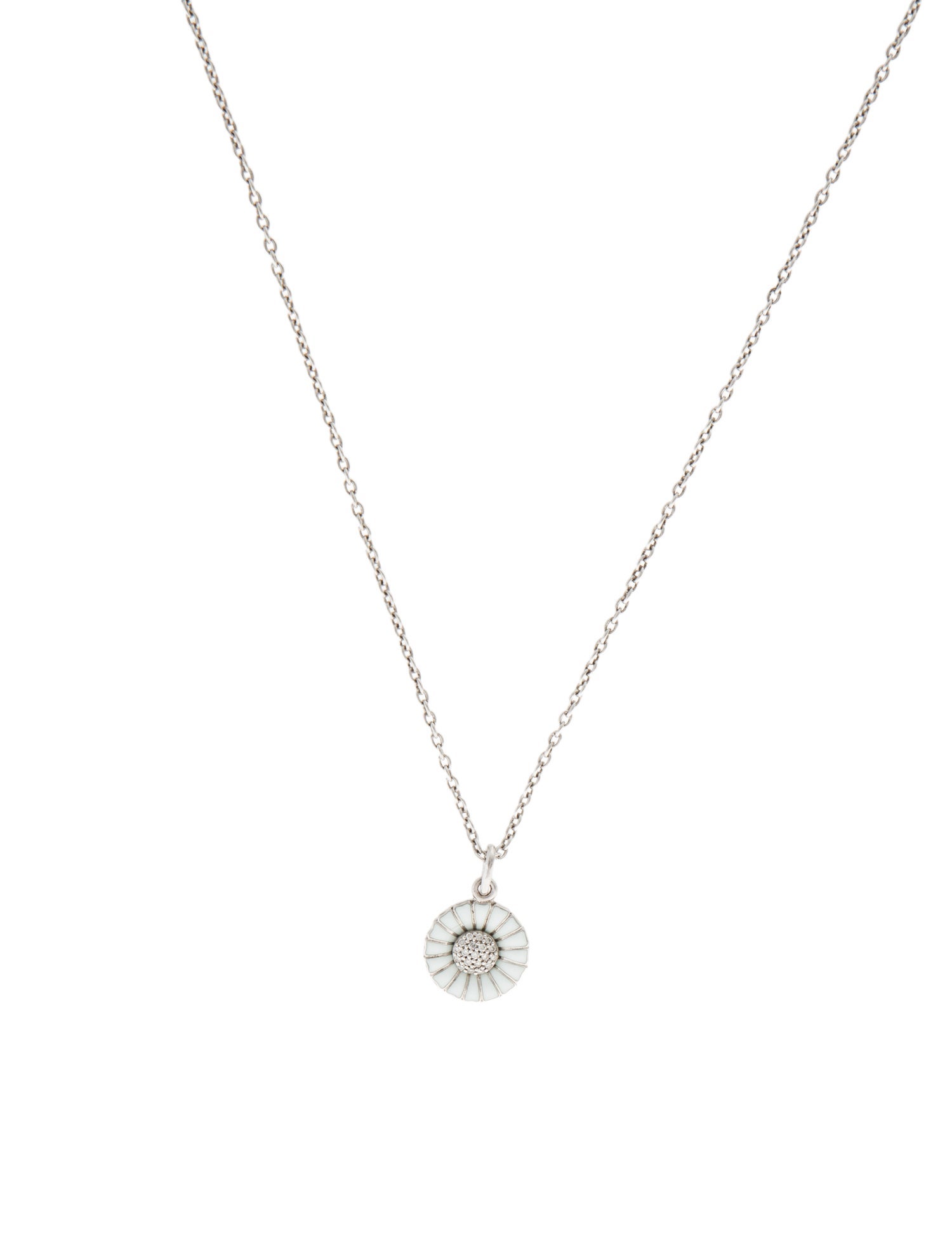 Georg Jensen Diamond Enamel Daisy Pendant Necklace