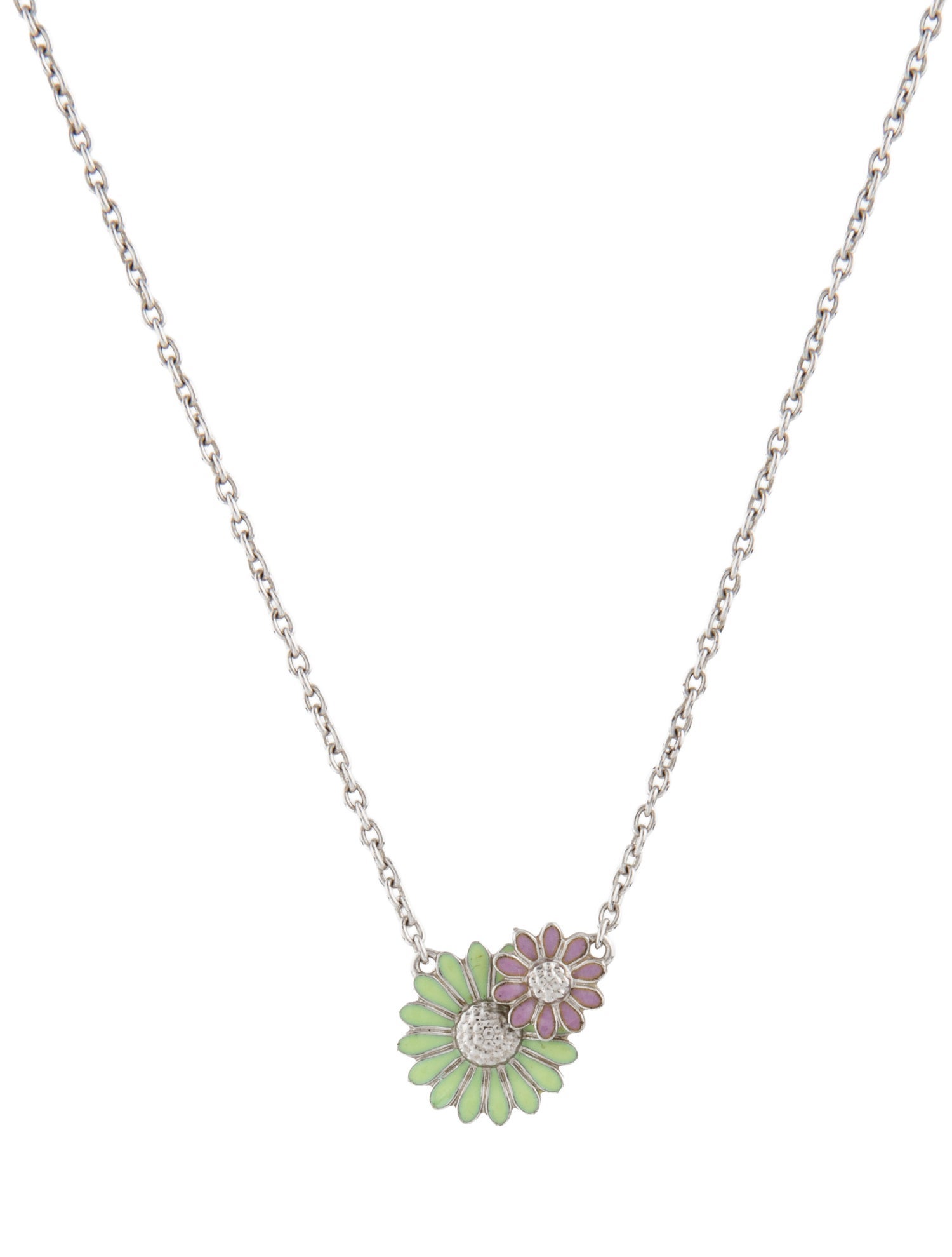 Georg Jensen Enamel Flower Pendant Necklace