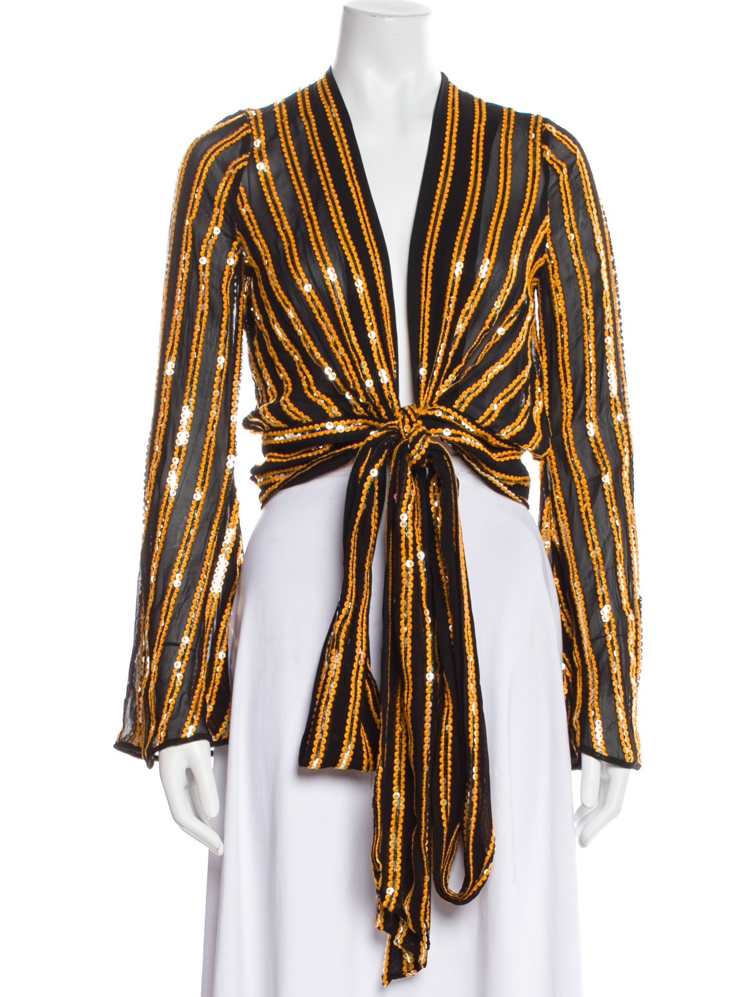 Galvan London Striped V-Neck Crop Top