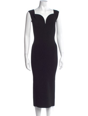 Pre-owned Galvan Square Neckline Midi Length Dress In Blue