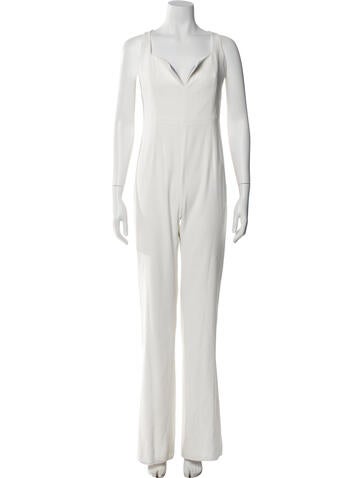 Pre-owned Galvan V-neck Jumpsuit In White