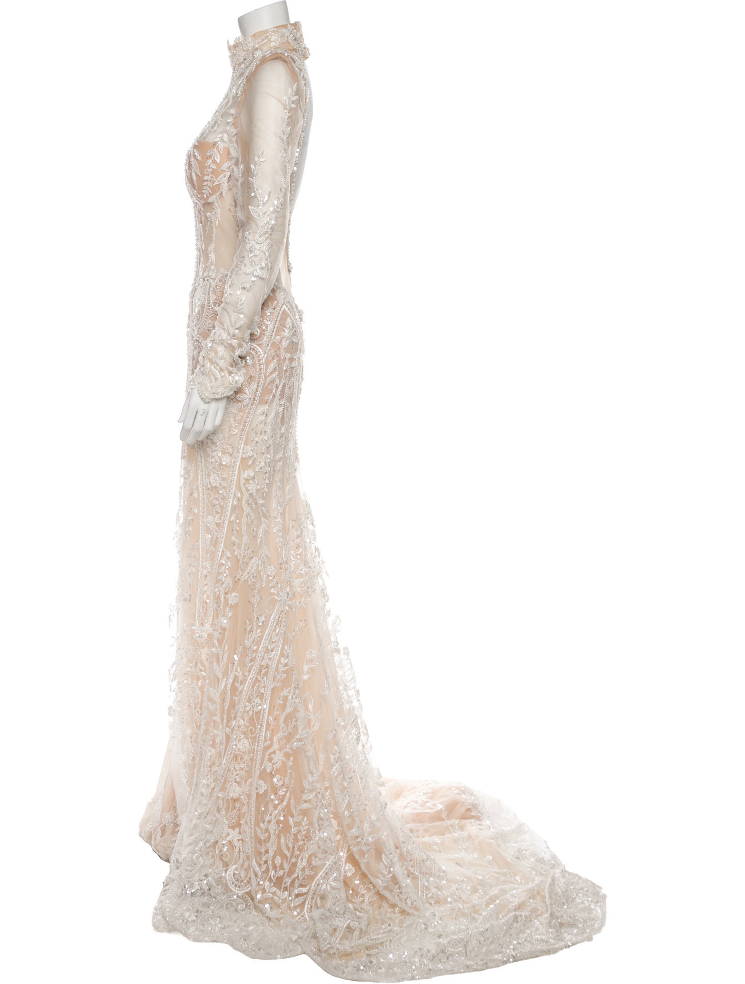 Galia Lahav Haute Couture Mock Neck Long Dress