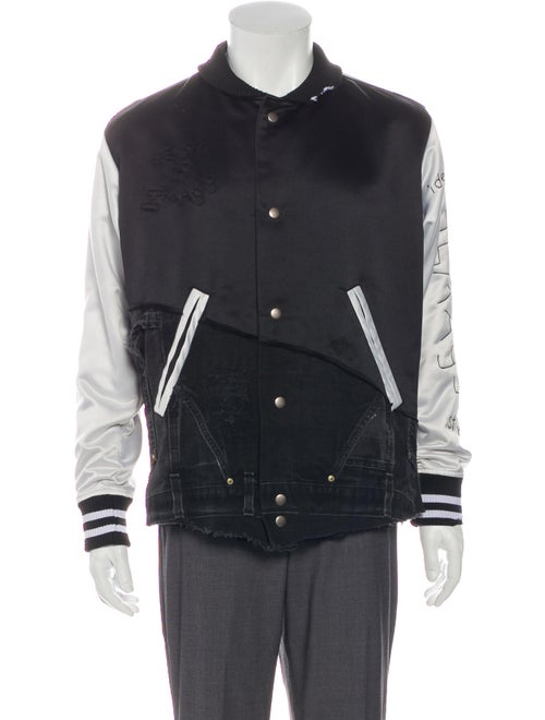 Greg Lauren Denim-Accented Varsity Jacket black