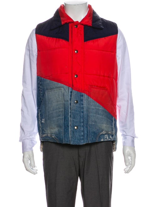 Greg Lauren Colorblock Pattern Vest Red