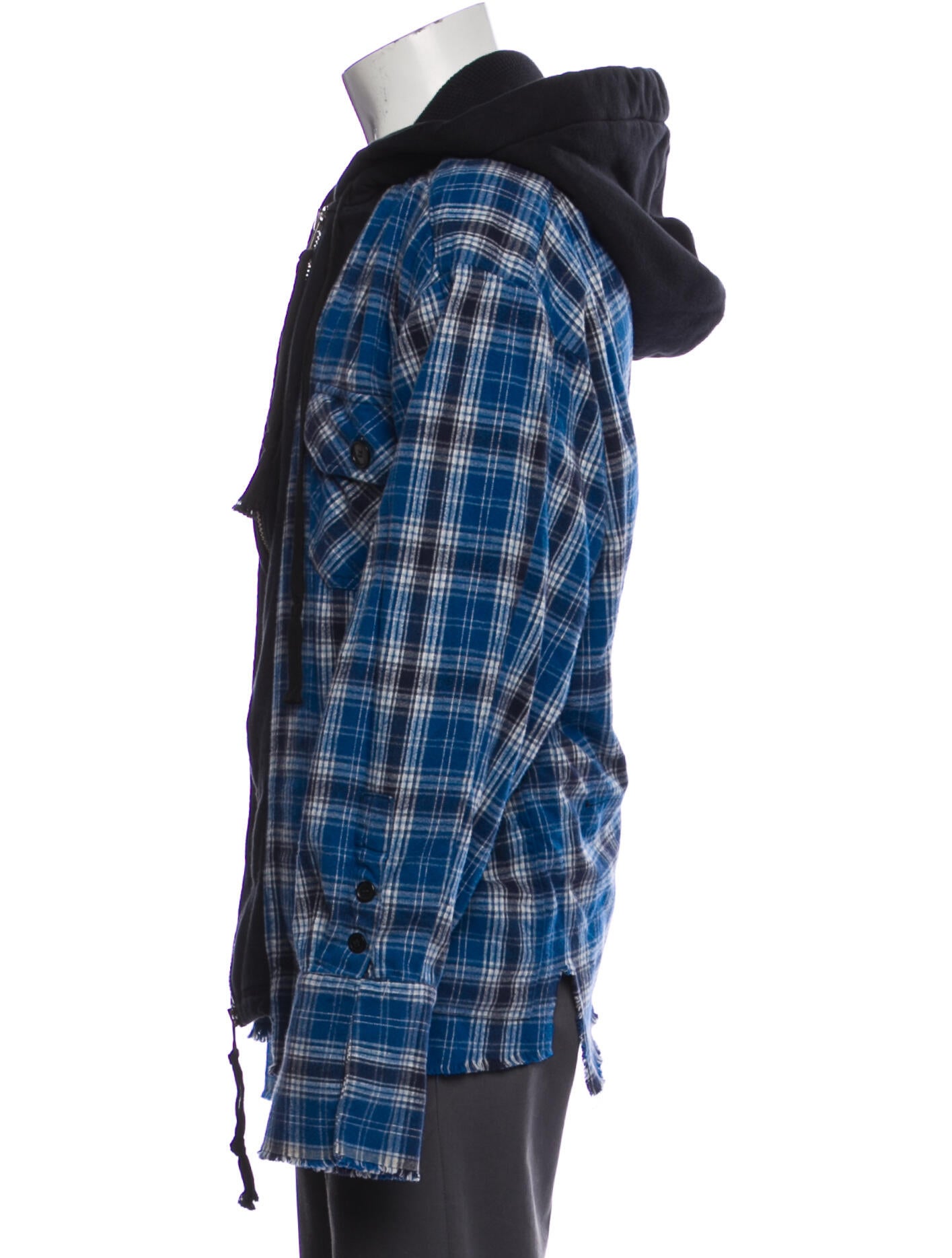 Greg Lauren Plaid Print V-Neck Hoodie