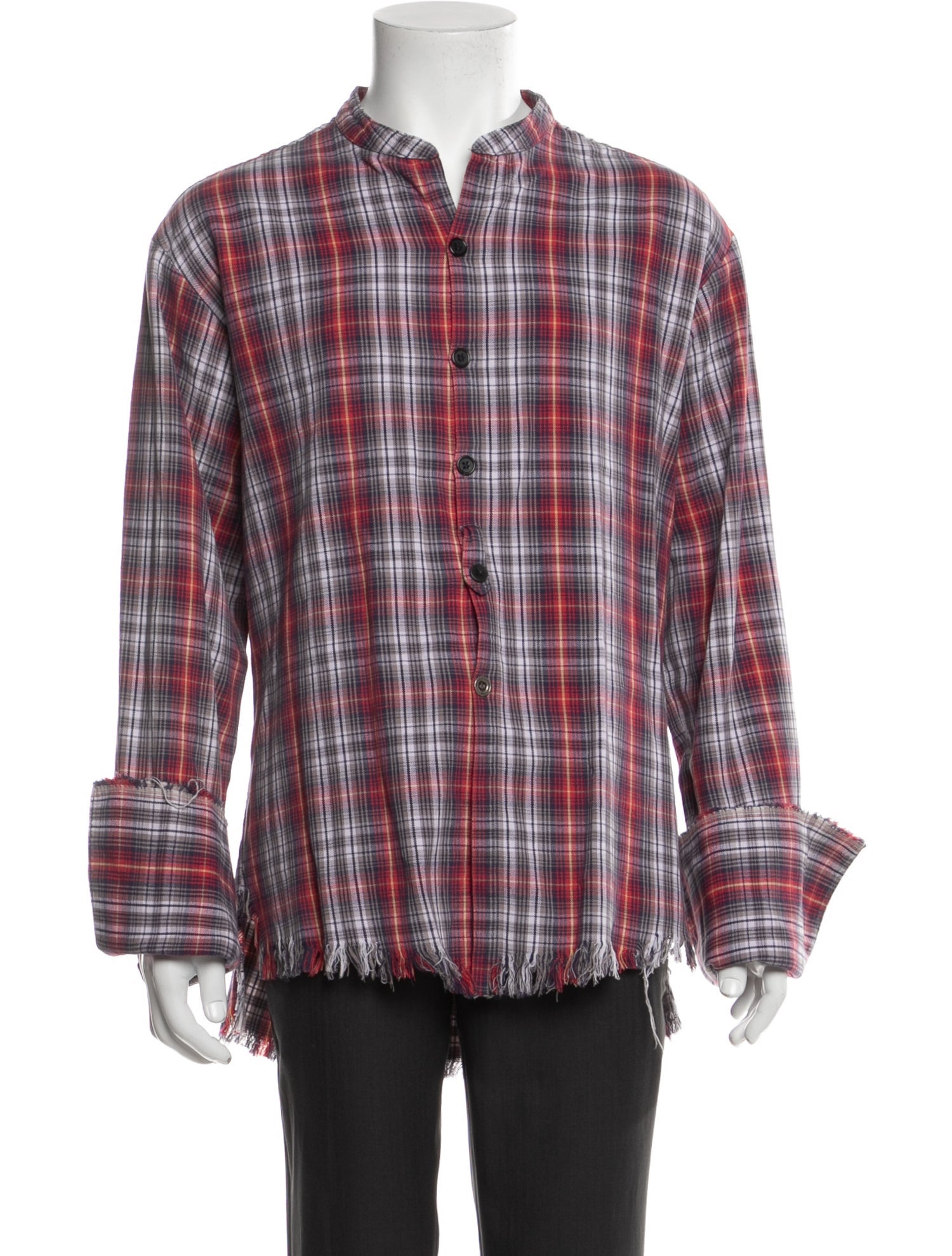 Greg Lauren Plaid Print Long Sleeve Dress Shirt