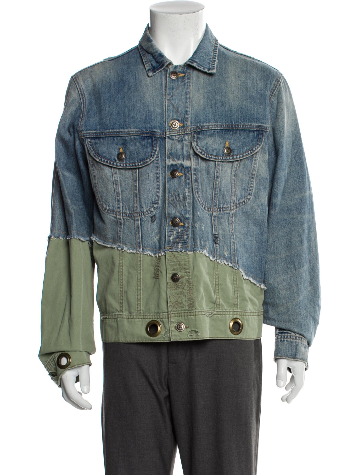 Greg Lauren Colorblock Pattern Denim Jacket