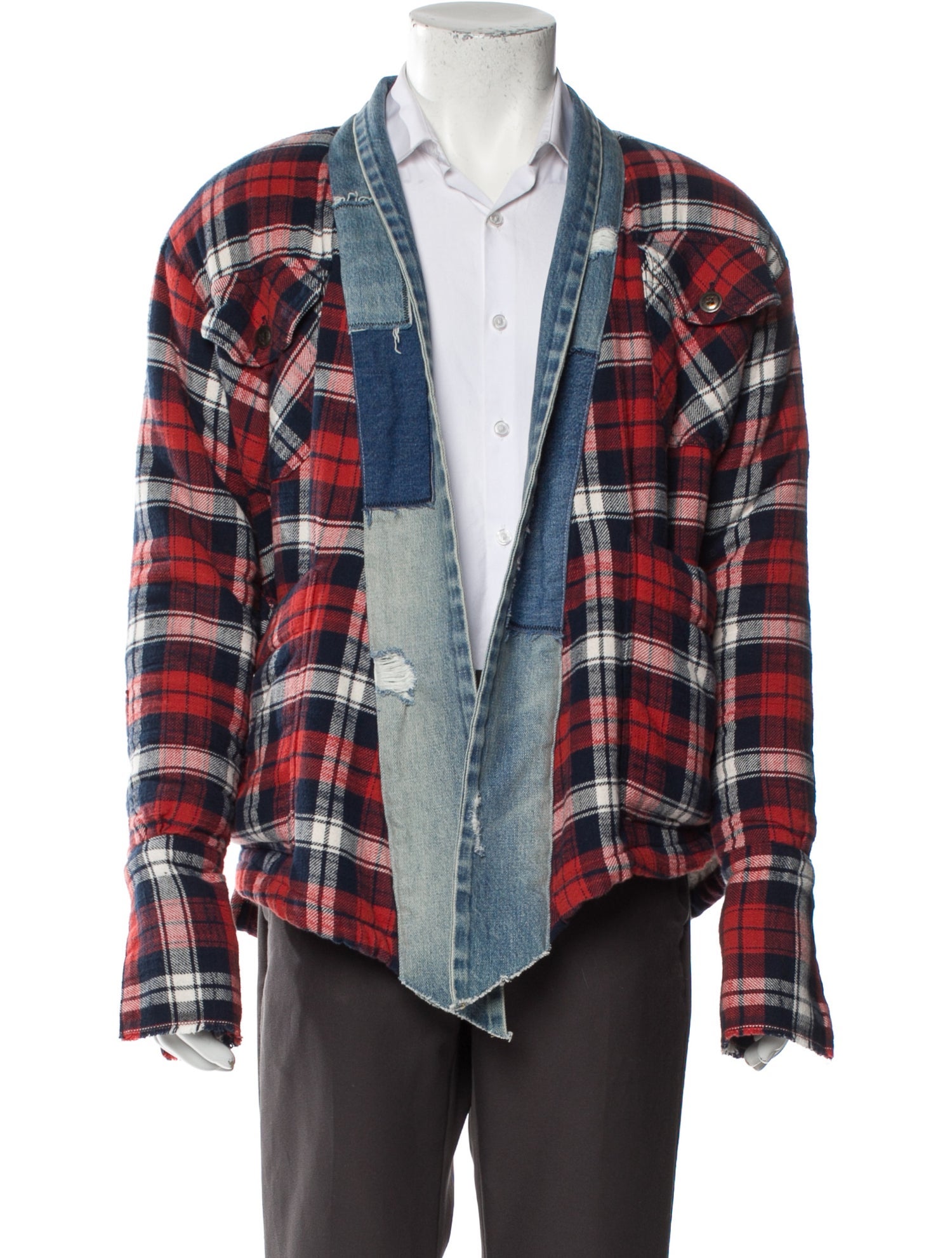 Greg Lauren Plaid Print Denim Jacket