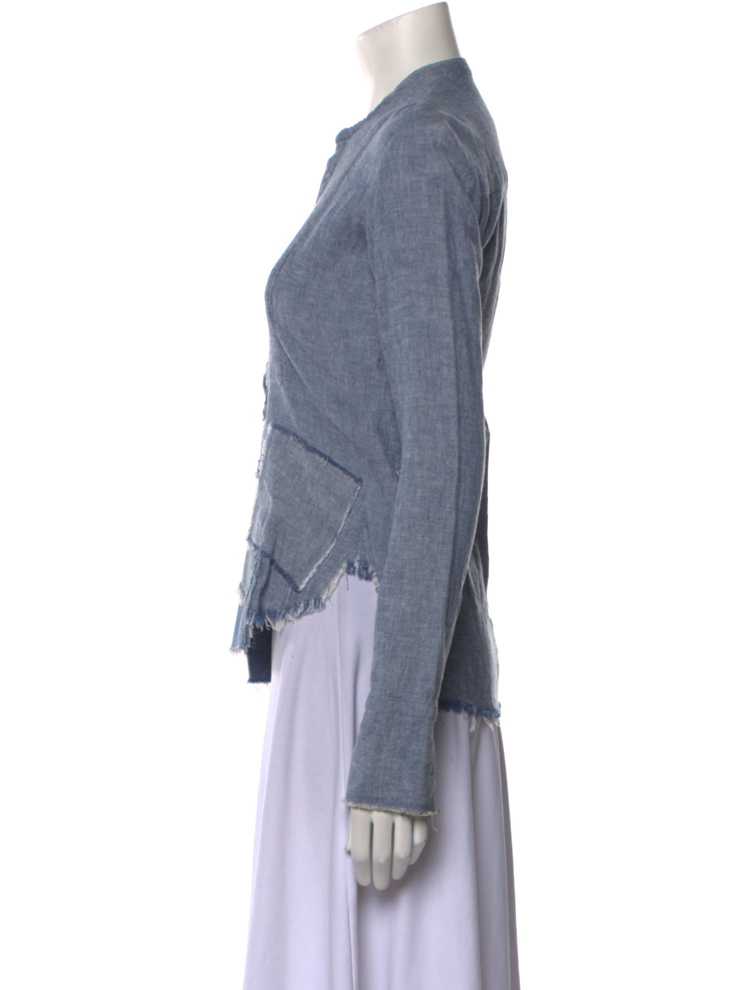 Greg Lauren Printed V-Neck Button-Up Top