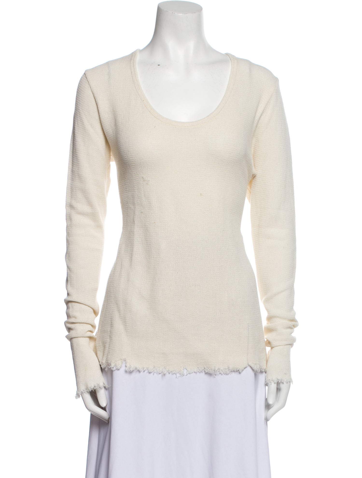 Greg Lauren Scoop Neck Long Sleeve Top
