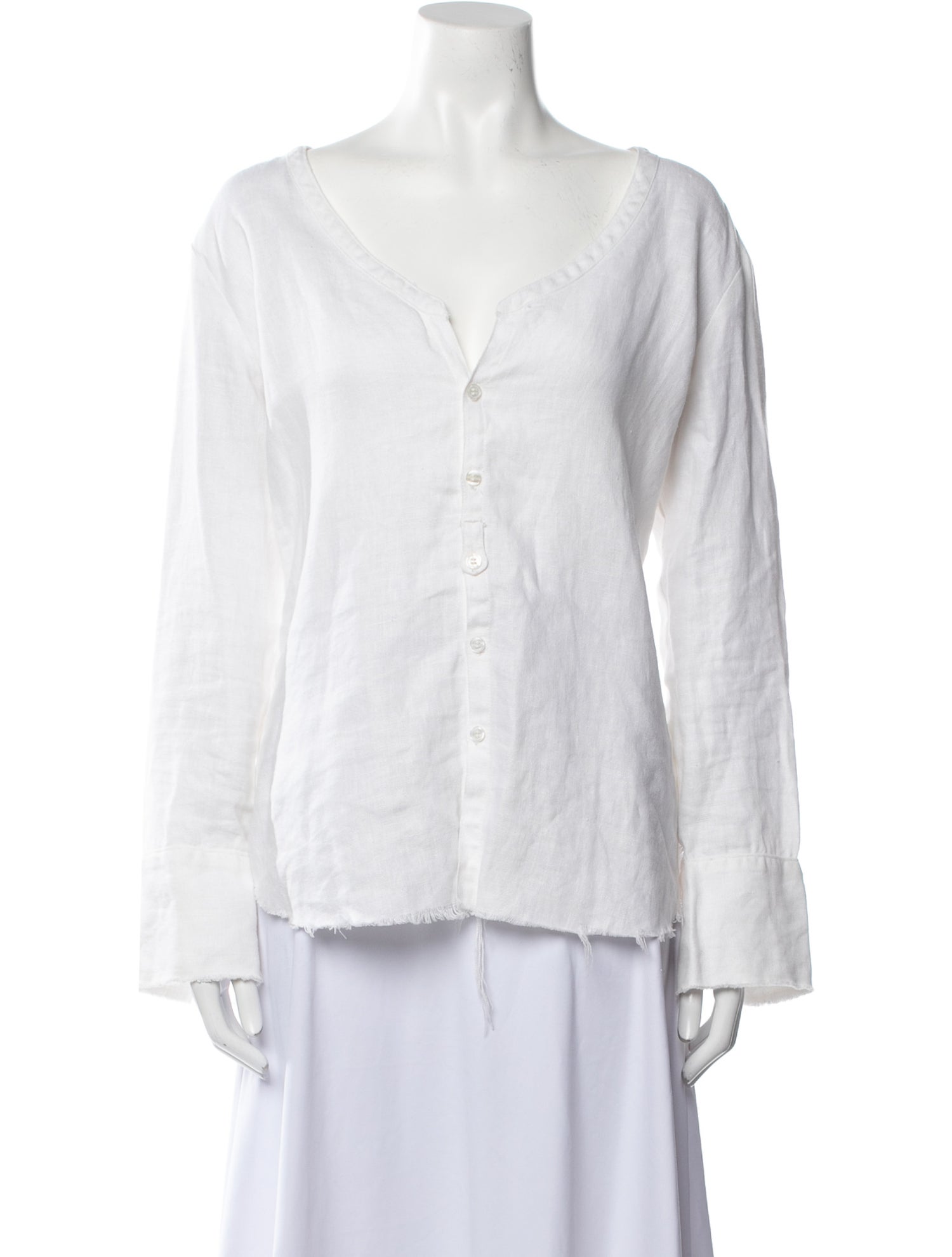 Greg Lauren Linen V-Neck Button-Up Top